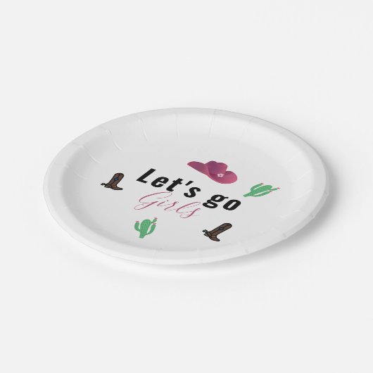 レッツゴーガールズオースティンテキサス州女性のカーボーイバチェロレッテ ペーパープレート (アングル)