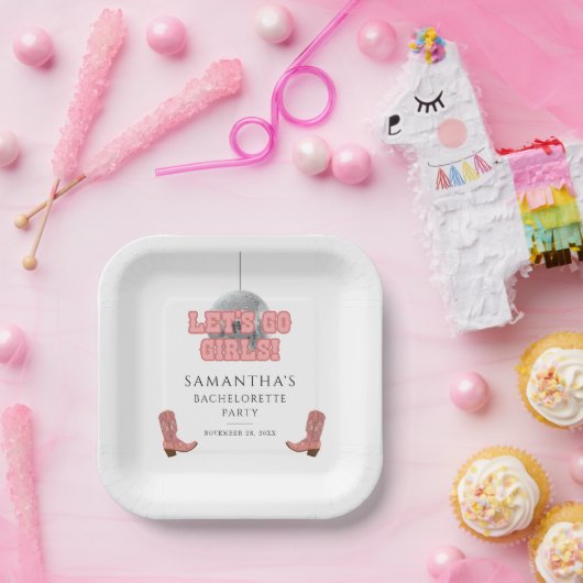 レッツゴーガールズディスコ女性のカーボーイバチェロレッテ ペーパープレート (パーティー)