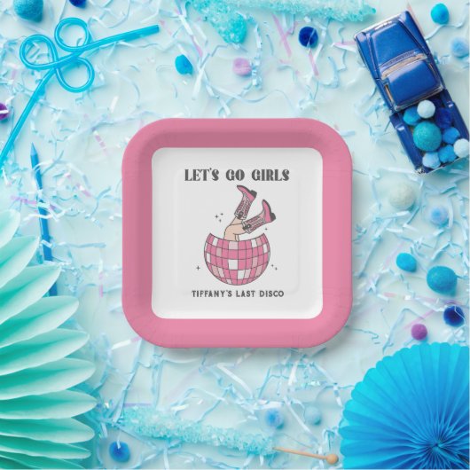 レッツゴーガールズディスコ女性のカーボーイバチェロレッテ ペーパープレート (パーティー)