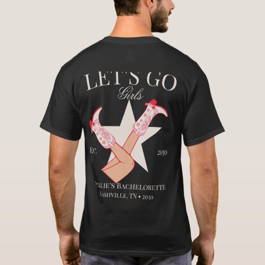 レッツゴーガールズパーソナライズされた女性のカーボーイバチェロレッテ Tシャツ (裏面)