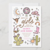 レッツゴーガールズロデオレトロディスコ女性のカーボーイ誕生日 招待状 (正面)