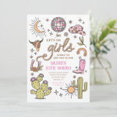 レッツゴーガールズロデオレトロディスコ女性のカーボーイ誕生日 招待状 (スタンド正面)