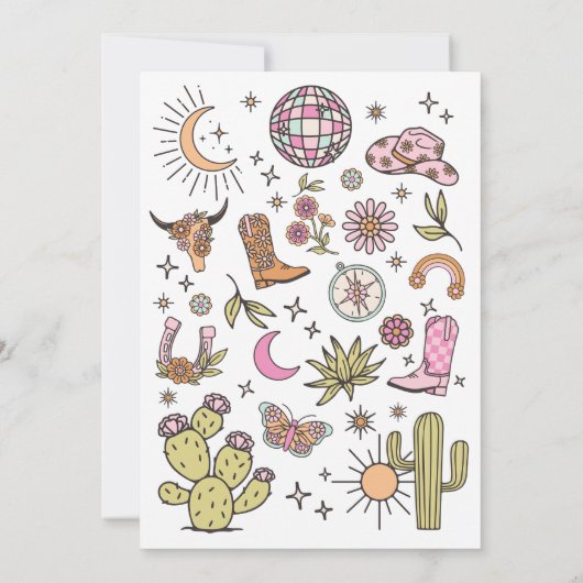 レッツゴーガールズロデオレトロディスコ女性のカーボーイ誕生日 招待状 (裏面)