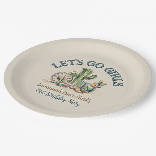 レッツゴーガールズ女性のカーボーイウェスタンバースデーパーティー ペーパープレート (アングル)