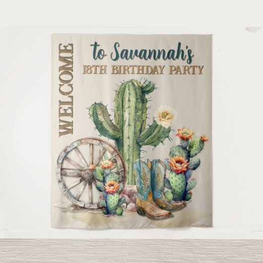 レッツゴーガールズ女性のカーボーイウェスタン誕生日ウェルカム タペストリー (正面)