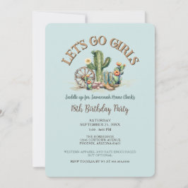 レッツゴーガールズ女性のカーボーイウエスタンアクアブルー誕生日 招待状