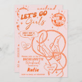 レッツゴーガールズ女性のカーボーイディスコバチェロレッテ週末 招待状 (正面/裏面)