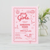 レッツゴーガールズ女性のカーボーイピンク&レッドバチェロレッテ 招待状 (スタンド正面)