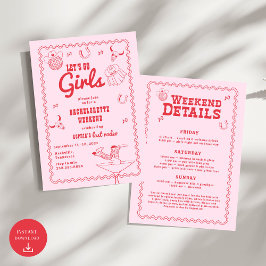 レッツゴーガールズ女性のカーボーイピンク&レッドバチェロレッテ 招待状