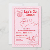 レッツゴーガールズ女性のカーボーイピンク&レッドバチェロレッテ 招待状 (正面)