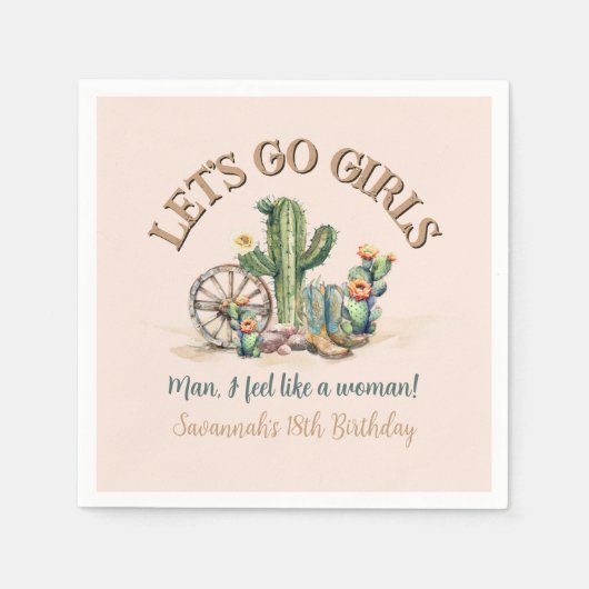 レッツゴーガールズ女性のカーボーイロデオカスタム赤面ピンク スタンダードカクテルナプキン (正面)