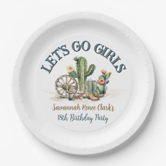 レッツゴーガールズ女性のカーボーイロデオテーマバースデーパーティー ペーパープレート (正面)