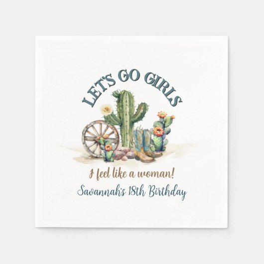 レッツゴーガールズ女性のカーボーイロデカスタムオ誕生日パーティー スタンダードカクテルナプキン (正面)