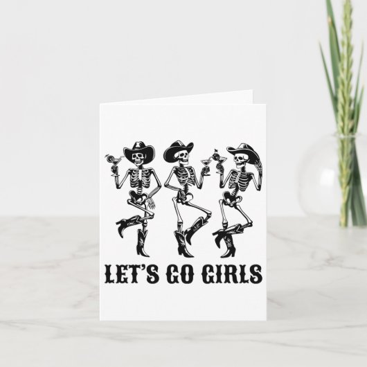 レッツゴーガールズ踊りスケルトン女性のカーボーイバチェレ カード (正面)