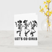 レッツゴーガールズ踊りスケルトン女性のカーボーイバチェレ カード (黄色い花)