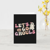 レッツゴーグルハロウィーンレトロ幽霊パンプキンウォーム カード (黄色い花)