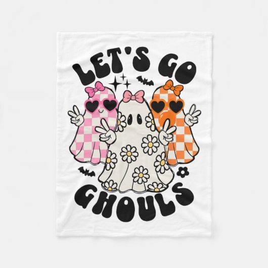 レッツゴーグルハロウィーン幽霊フローラシー不気味ズ フリースブランケット (正面)