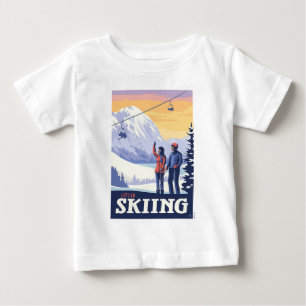 レッツゴースキーヴィンテージプリント ベビーTシャツ
