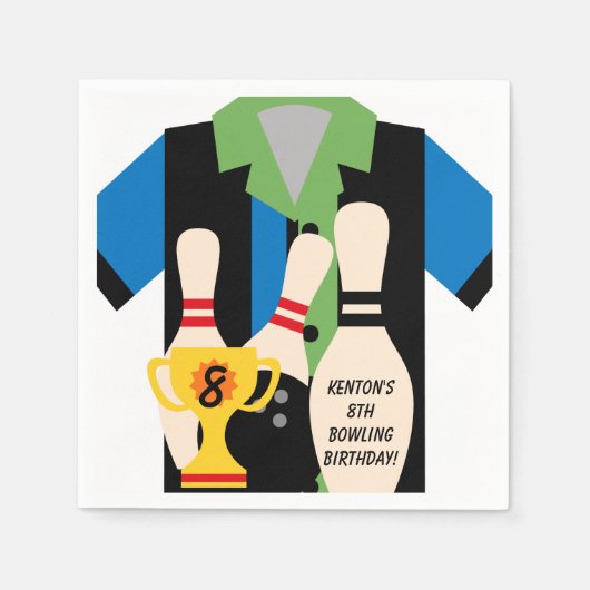 レッツゴーボーリングカスタム誕生日紙ナプキンス スタンダードカクテルナプキン (正面)