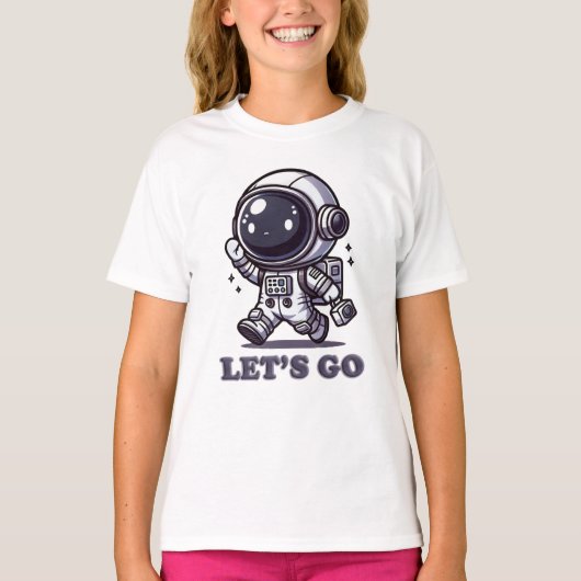 レッツゴー - かわいい宇宙飛行士の冒険Tシャツ Tシャツ (正面)