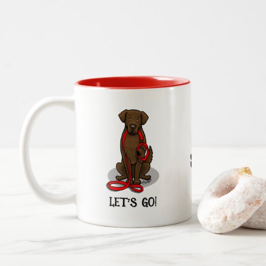 レッツゴー!ウォークフラットコーテッドレトリバー犬(レバー) ツートーンマグカップ (ドーナツ)