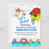 レッツスイムプールパーティー誕生日招待状 招待状 (正面)