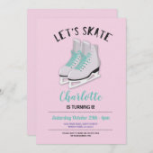レッツスケートガールズ·ピンク·アイス·スケートで滑る·バースデー·パーティー 招待状 (正面/裏面)