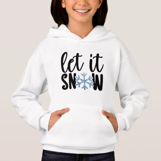 レッツスノーウィンター格言キッズプルオーバーフード付きスウェットシャツ (正面)