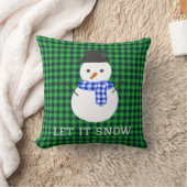 レッツスノージョーズグリーンプレイド雪だるま クッション (ブランケット)