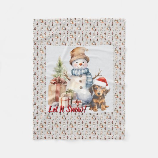 レッツスノーダシュント&雪だるま フリースブランケット (正面)