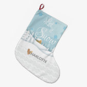 レッツスノーツリーハートスノーフレーク風景 ラージクリスマスストッキング (正面 (吊り時))