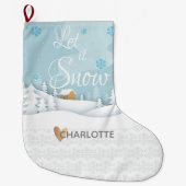 レッツスノーツリーハートスノーフレーク風景 ラージクリスマスストッキング (正面)