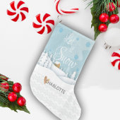 レッツスノーツリーハートスノーフレーク風景 ラージクリスマスストッキング