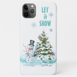 レッツスノーパステルブルークリスマスツリー雪だるま iPhone 11 PRO MAXケース