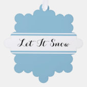 レッツスノーファンシー文字石板ブルー白ストライプ オーナメントカード (正面)