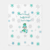 レッツスノーフレークティール（緑がかった色）と雪だるまクリスマス フリースブランケット (正面)