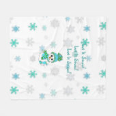 レッツスノーフレークティール（緑がかった色）と雪だるまクリスマス フリースブランケット (正面(横))