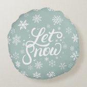 レッツスノーミントグリーンホワイトスノーフレークスホリデー ラウンドクッション (裏面)