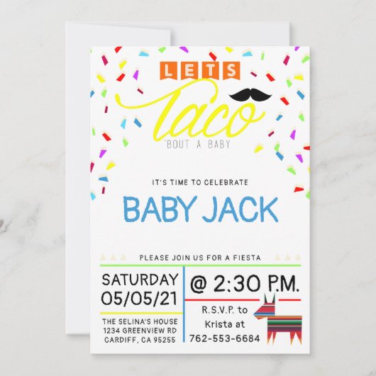 レッツタコブアベビーテーマタコカラフルテーマ 招待状 (正面)