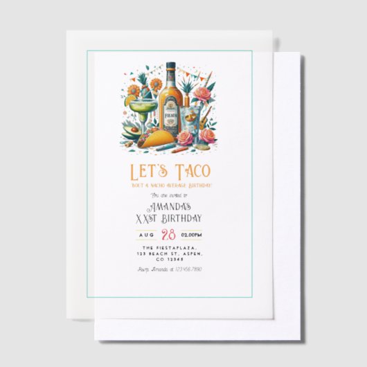 レッツタコブア誕生日フィエスタパーティー ベラム紙招待状 (オフセット)