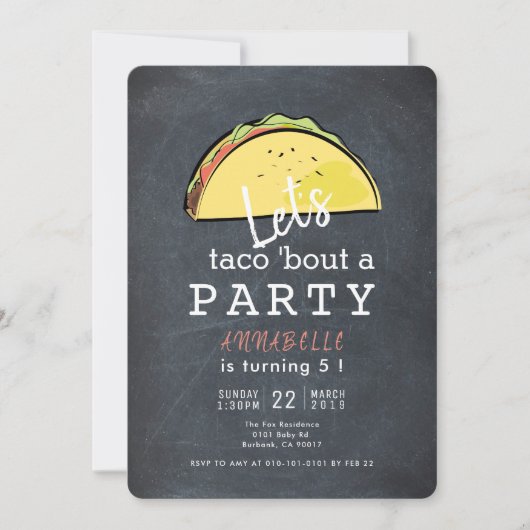 レッツタコブルクボードフィエスタパーティーの誕生日 招待状 (正面)