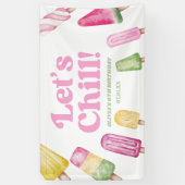 レッツチル ピンク レトロ ポップシクル 誕生日パーティー 横断幕 (縦)