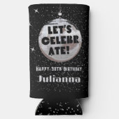レッツディスコ祝ボールブラック誕生日 スリム缶クーラー (裏面)