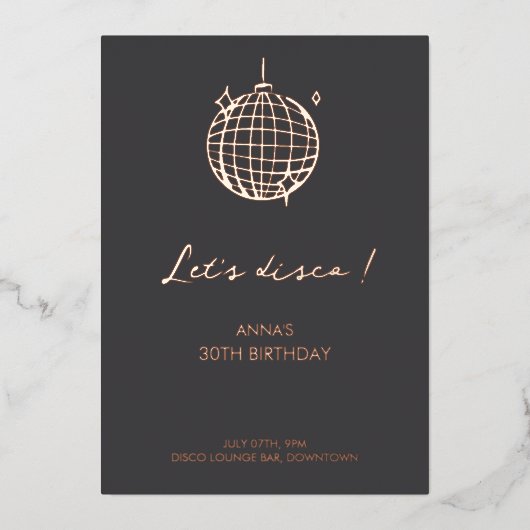 レッツディスコ誕生日フォイルミニマリスト 箔招待状 (正面)