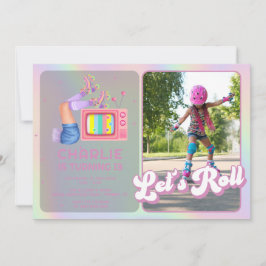 レッツディスコ転がローラスケートで滑る子供の誕生日 招待状
