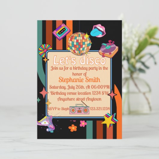 レッツディスコ70sテーマ誕生日招待状 招待状 (スタンド正面)