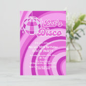 レッツディスコ グルービー ウェーブ レトロ 70年代 パープル 誕生日 招待状 (スタンド正面)