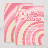 レッツディスコ グルーヴィー ウェーブ レトロ 70年代 ピンク 誕生日 招待状 (正面/裏面)