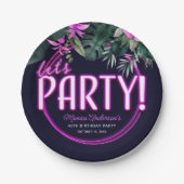 レッツトロピカルピンクネオン誕生日紙 ペーパープレート (正面)