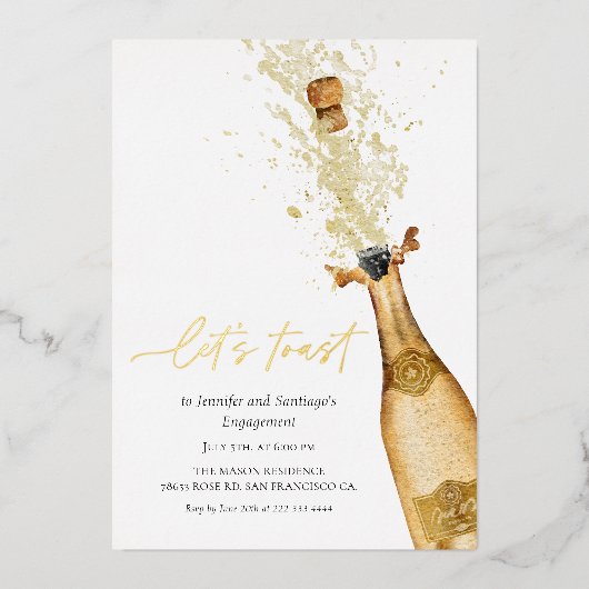 レッツトーストシャンパーニュ婚約 箔招待状 (正面)